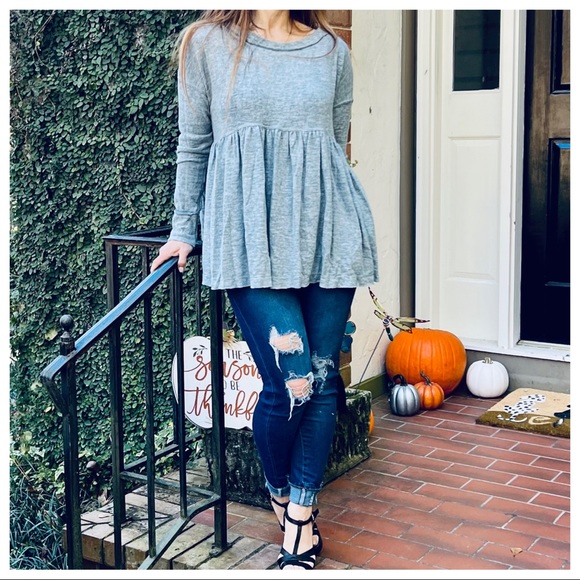 Soft Two Tone Brushed Knit Baby Doll Tunic Top - Picture 4 of 5